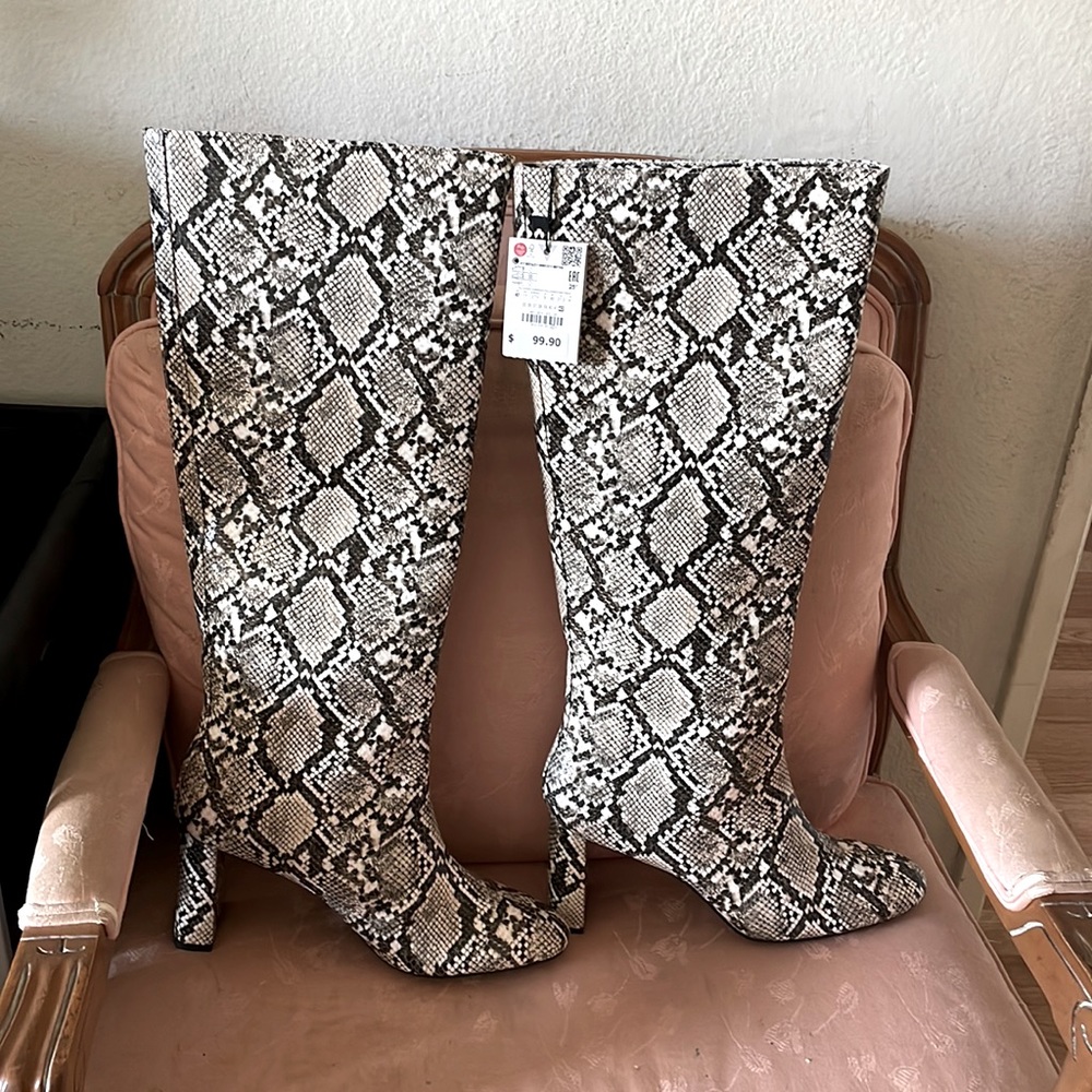 Zara snakeskin over the knee boots